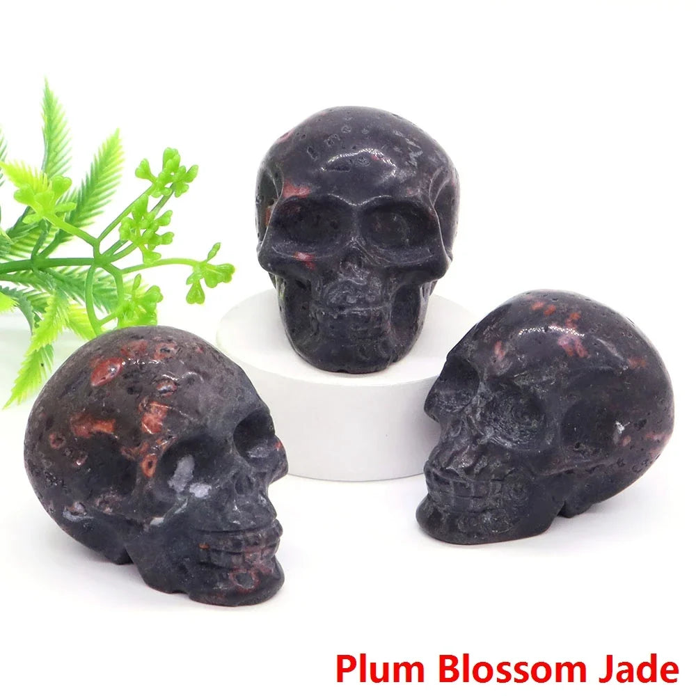 2" Skull Head Statue Natural Gemstone Healing Crystal Stone Carving Reiki Witchcraft Figurine Crafts Home Decor Halloween Gifts