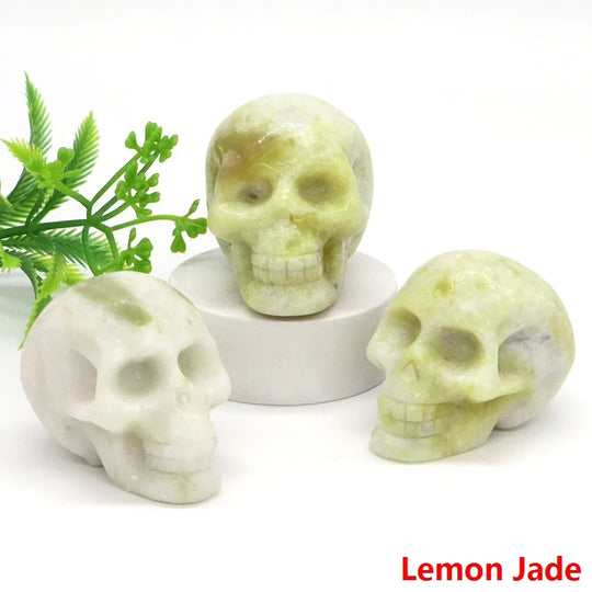 2" Skull Head Statue Natural Gemstone Healing Crystal Stone Carving Reiki Witchcraft Figurine Crafts Home Decor Halloween Gifts