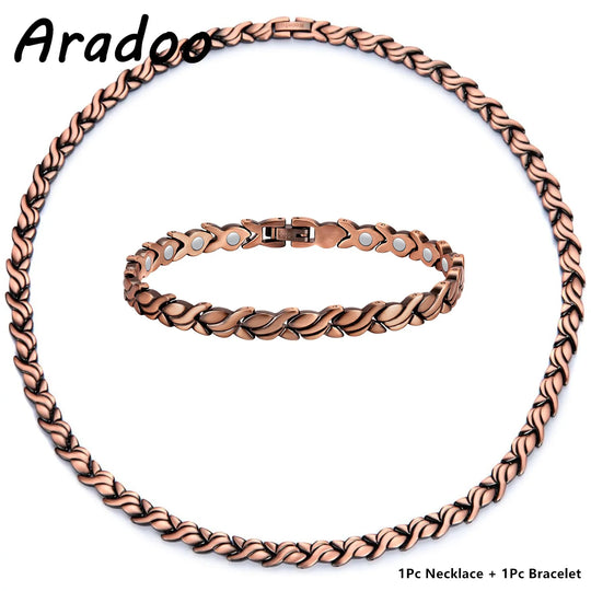 ARADOO Premium Copper Bracelet Necklace for Women Men Jewelry Set Gifts