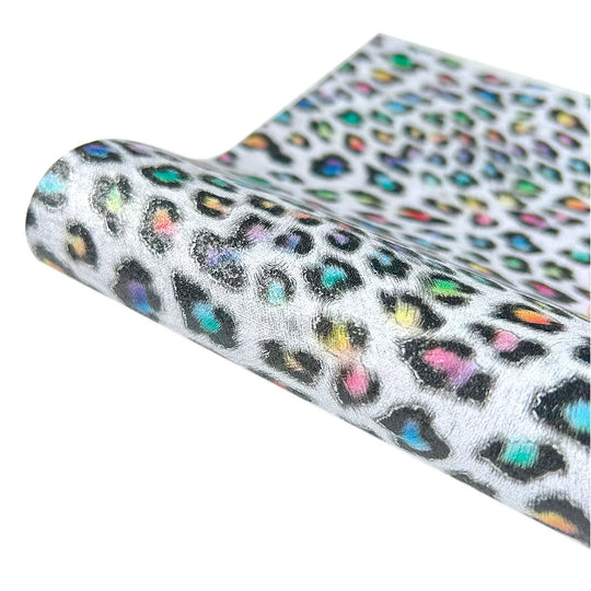 Permanent Adhesive Vinyl Sheet 12"x10"/19"/39" Glossy Rainbow Leopard Pattern Film for Home Decor Crafts Contact Paper Car Decal