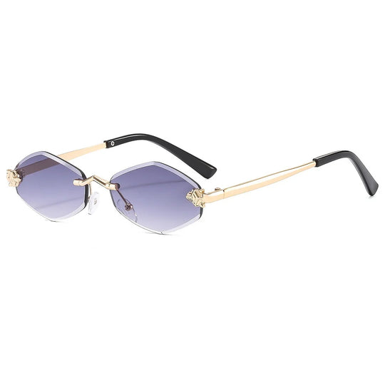 Trendy Rimless Polygonal Sunglasses Stylish Gradient Lens Metal Shades Eyewear Luxury Brand Small Rhombus Vintage Sun Glasses