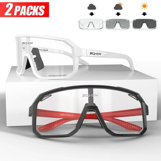 2 Packs Photochromic Riding Cycling Sunglasses Mtb Cycling Glasses Goggles Bicycle Mountain Bike Men&