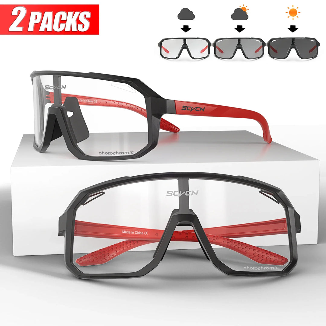 2 Packs Photochromic Riding Cycling Sunglasses Mtb Cycling Glasses Goggles Bicycle Mountain Bike Men&