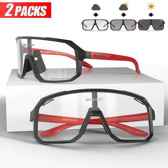 2 Packs Photochromic Riding Cycling Sunglasses Mtb Cycling Glasses Goggles Bicycle Mountain Bike Men&