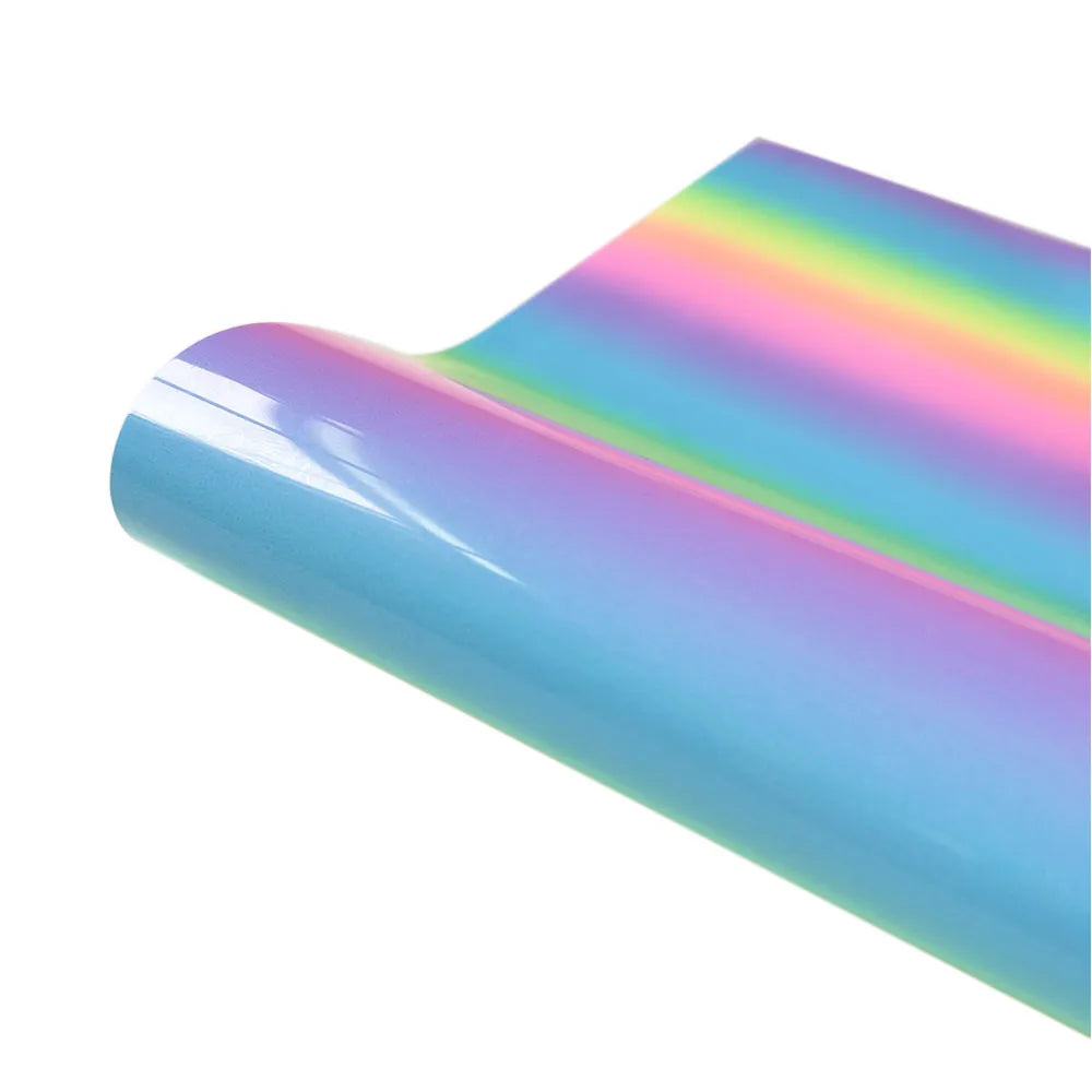 Permanent Adhesive Vinyl Sheet 12"x10"/19"/39" Glossy Rainbow Leopard Pattern Film for Home Decor Crafts Contact Paper Car Decal