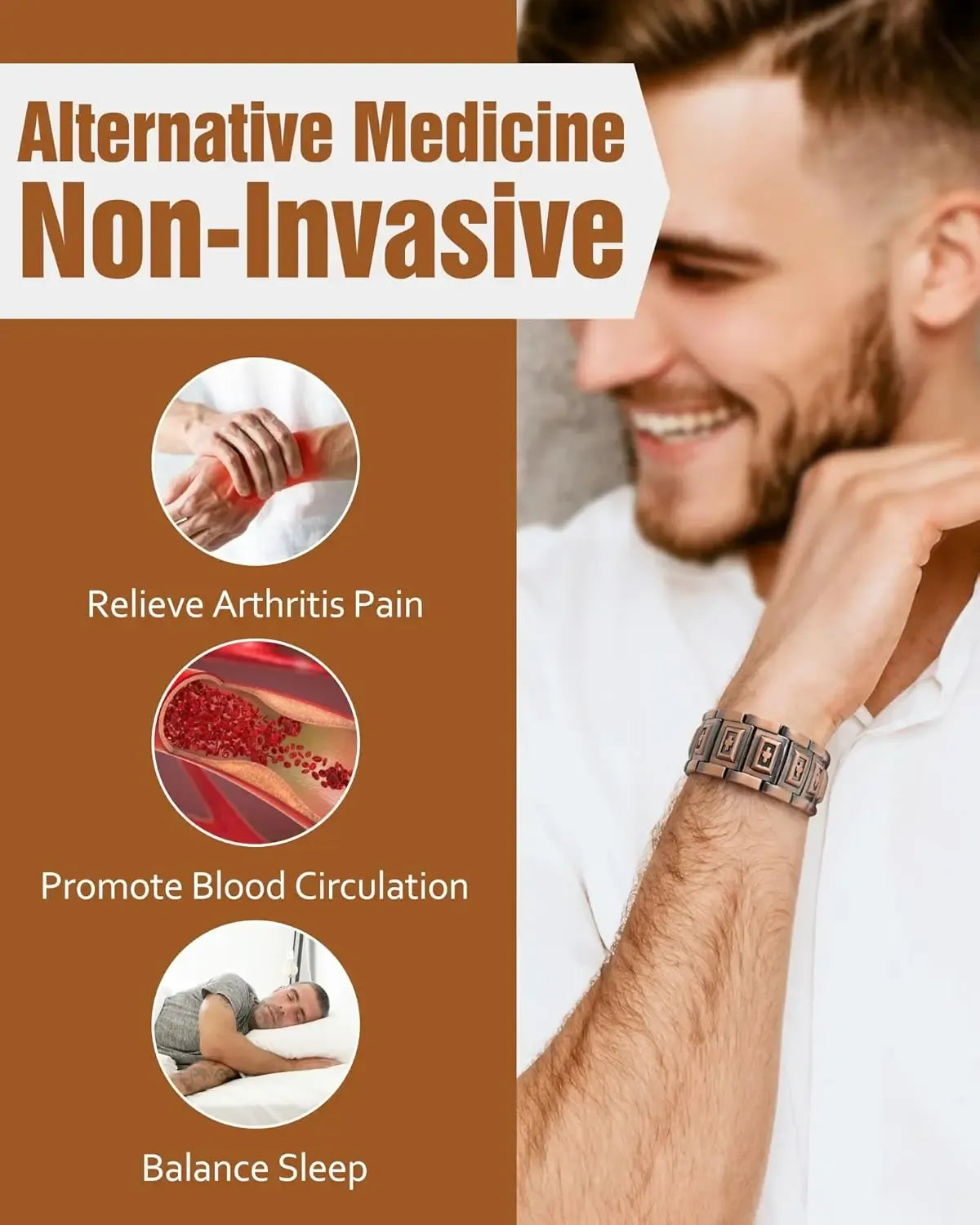ARADOO Copper Bracelet for Men - Magnetic Therapy Wristband
