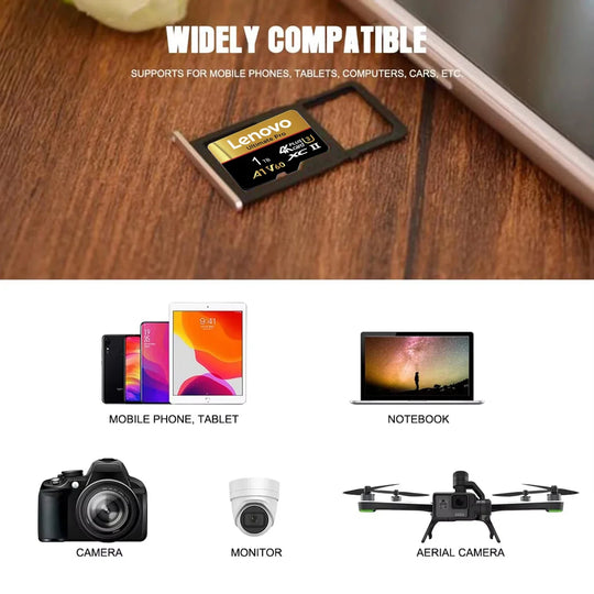 Secure Lenovo Memory Card TF Cards SD Cards Micro TF SD 128GB 1TB 256GB 32GB V10 Compatibility Device V30 for Camera / Android