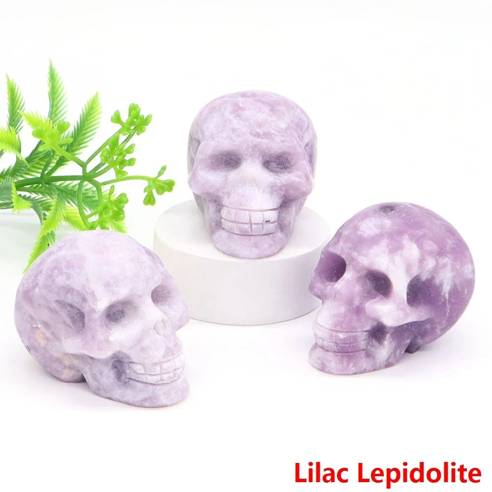 2" Skull Head Statue Natural Gemstone Healing Crystal Stone Carving Reiki Witchcraft Figurine Crafts Home Decor Halloween Gifts