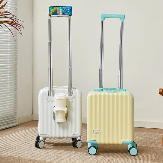 14-Inch Carry-On Suitcase with 3-Section Pull Rod Mobile Phone Holder And Cup Holder Lightweight Travel Luggage Handbag Suitcase
