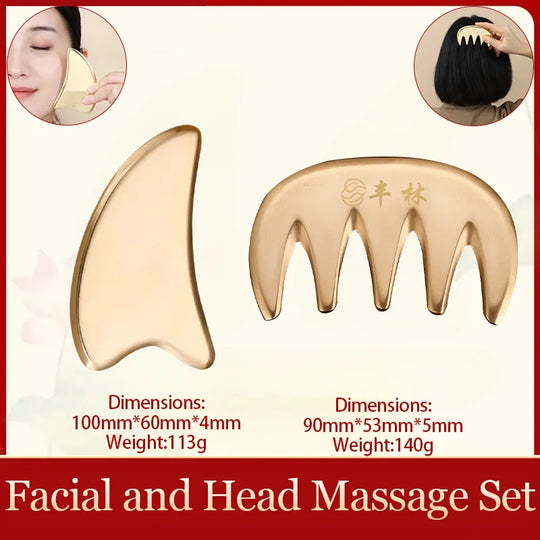 Copper guasha plate pure brass household scalp universal massage comb Mammary Scraping comb body massage tool