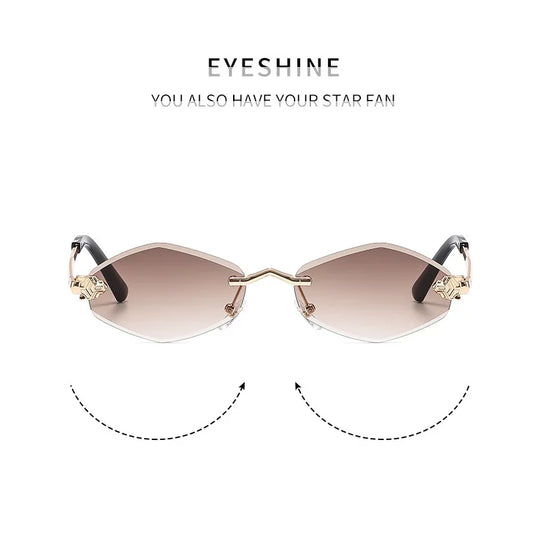 Trendy Rimless Polygonal Sunglasses Stylish Gradient Lens Metal Shades Eyewear Luxury Brand Small Rhombus Vintage Sun Glasses