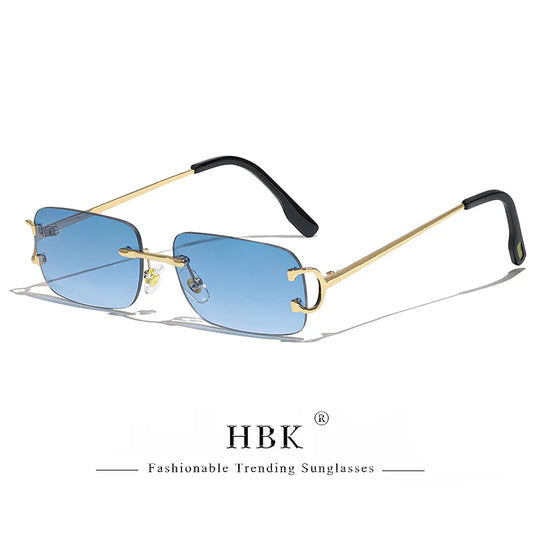 HBK Retro Borderless Sunglasses Women Square Mental Frame Sun Glasses Design Outdoor Party Travel UV400 Glasses Gift Box