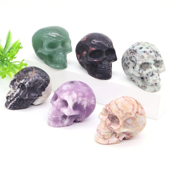 2" Skull Head Statue Natural Gemstone Healing Crystal Stone Carving Reiki Witchcraft Figurine Crafts Home Decor Halloween Gifts