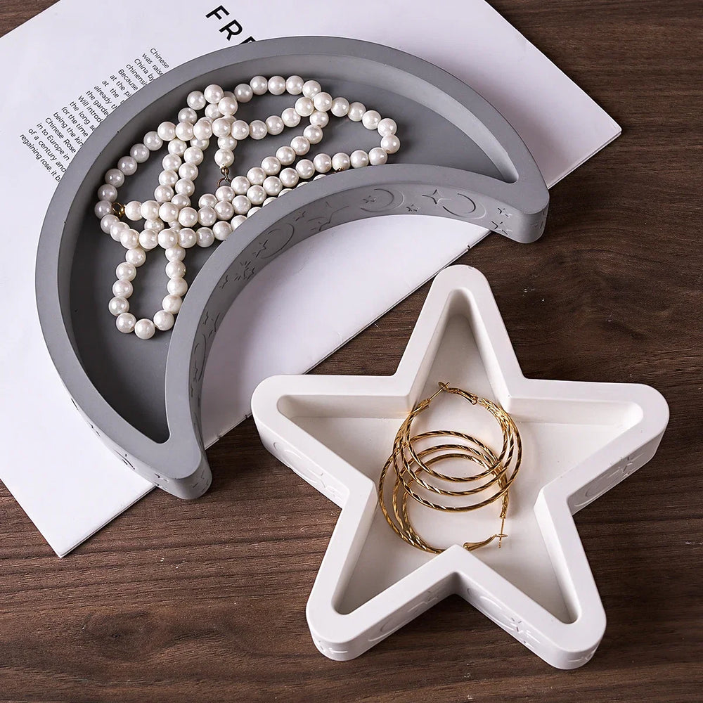 DIY Star Moon Plaster Tray Silicone Mold Creative Jewelry storage Plate Storage Box Flowerpot Ornament Making Mold Home Decor
