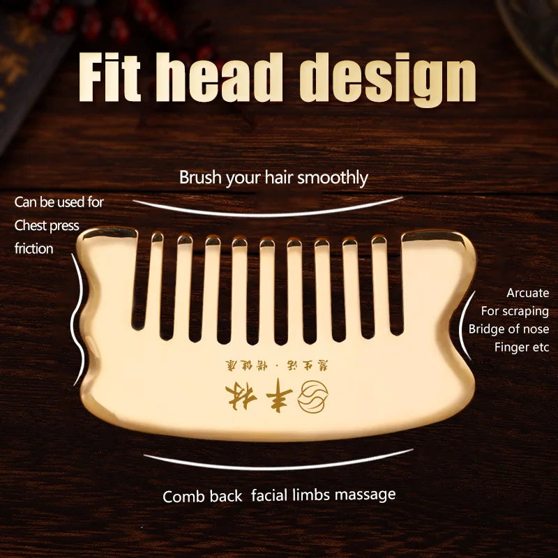 Copper guasha plate pure brass household scalp universal massage comb Mammary Scraping comb body massage tool