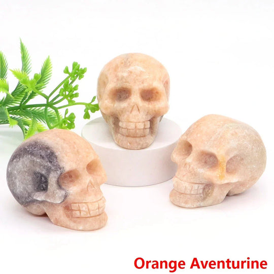 2" Skull Head Statue Natural Gemstone Healing Crystal Stone Carving Reiki Witchcraft Figurine Crafts Home Decor Halloween Gifts