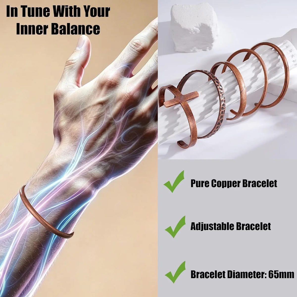Adjustable Pure Copper Bracelets for Men and Women - Healing Cuff Jewelry