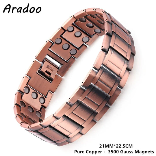 ARADOO Copper Bracelet for Men 100% Pure Copper Magnetic Link Bracelets Jewelry Gift with Adjustable Sizing Tool