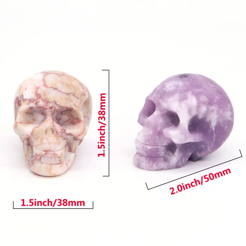 2" Skull Head Statue Natural Gemstone Healing Crystal Stone Carving Reiki Witchcraft Figurine Crafts Home Decor Halloween Gifts