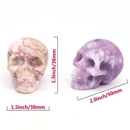 2" Skull Head Statue Natural Gemstone Healing Crystal Stone Carving Reiki Witchcraft Figurine Crafts Home Decor Halloween Gifts