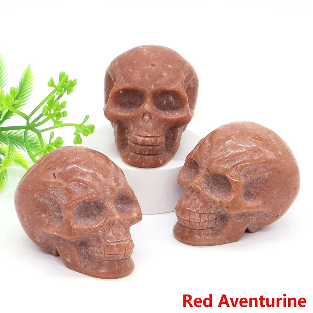 2" Skull Head Statue Natural Gemstone Healing Crystal Stone Carving Reiki Witchcraft Figurine Crafts Home Decor Halloween Gifts