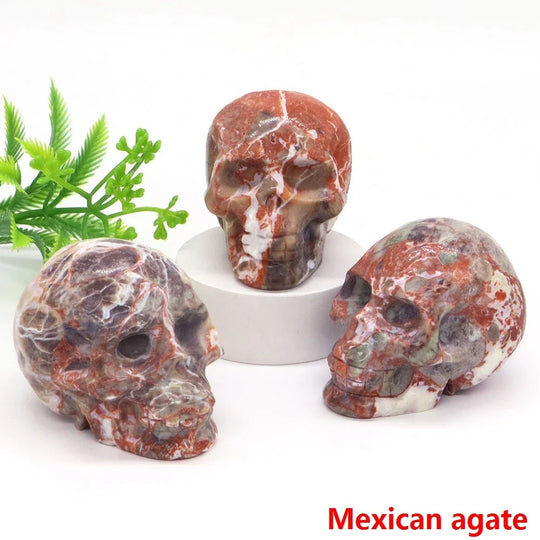 2" Skull Head Statue Natural Gemstone Healing Crystal Stone Carving Reiki Witchcraft Figurine Crafts Home Decor Halloween Gifts