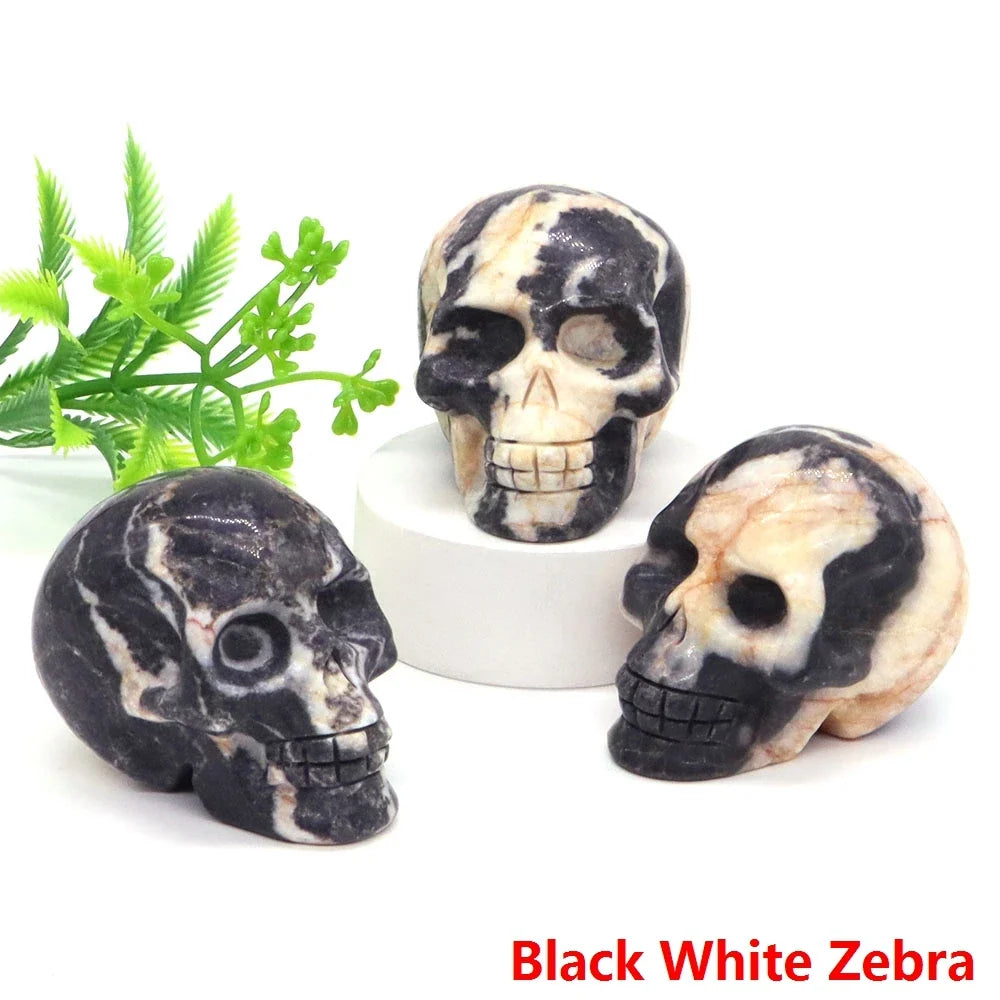 2" Skull Head Statue Natural Gemstone Healing Crystal Stone Carving Reiki Witchcraft Figurine Crafts Home Decor Halloween Gifts