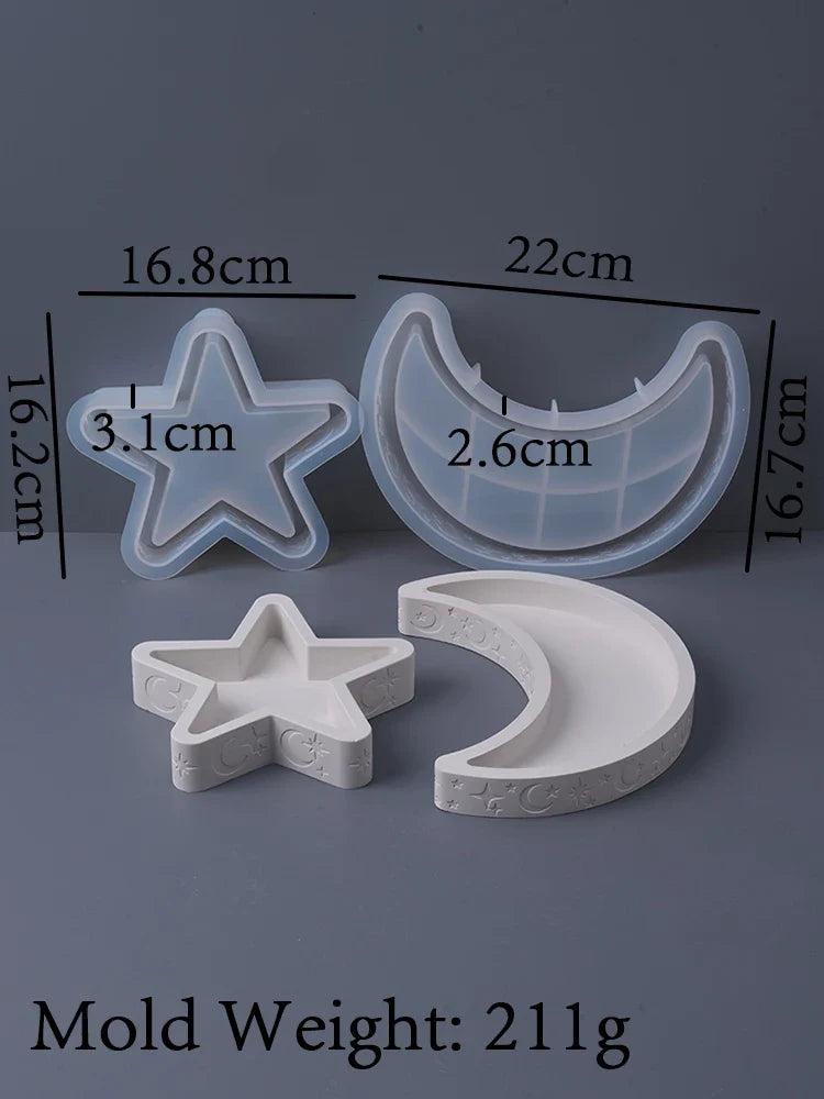 DIY Star Moon Plaster Tray Silicone Mold Creative Jewelry storage Plate Storage Box Flowerpot Ornament Making Mold Home Decor