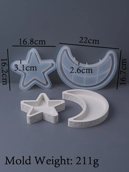 DIY Star Moon Plaster Tray Silicone Mold Creative Jewelry storage Plate Storage Box Flowerpot Ornament Making Mold Home Decor