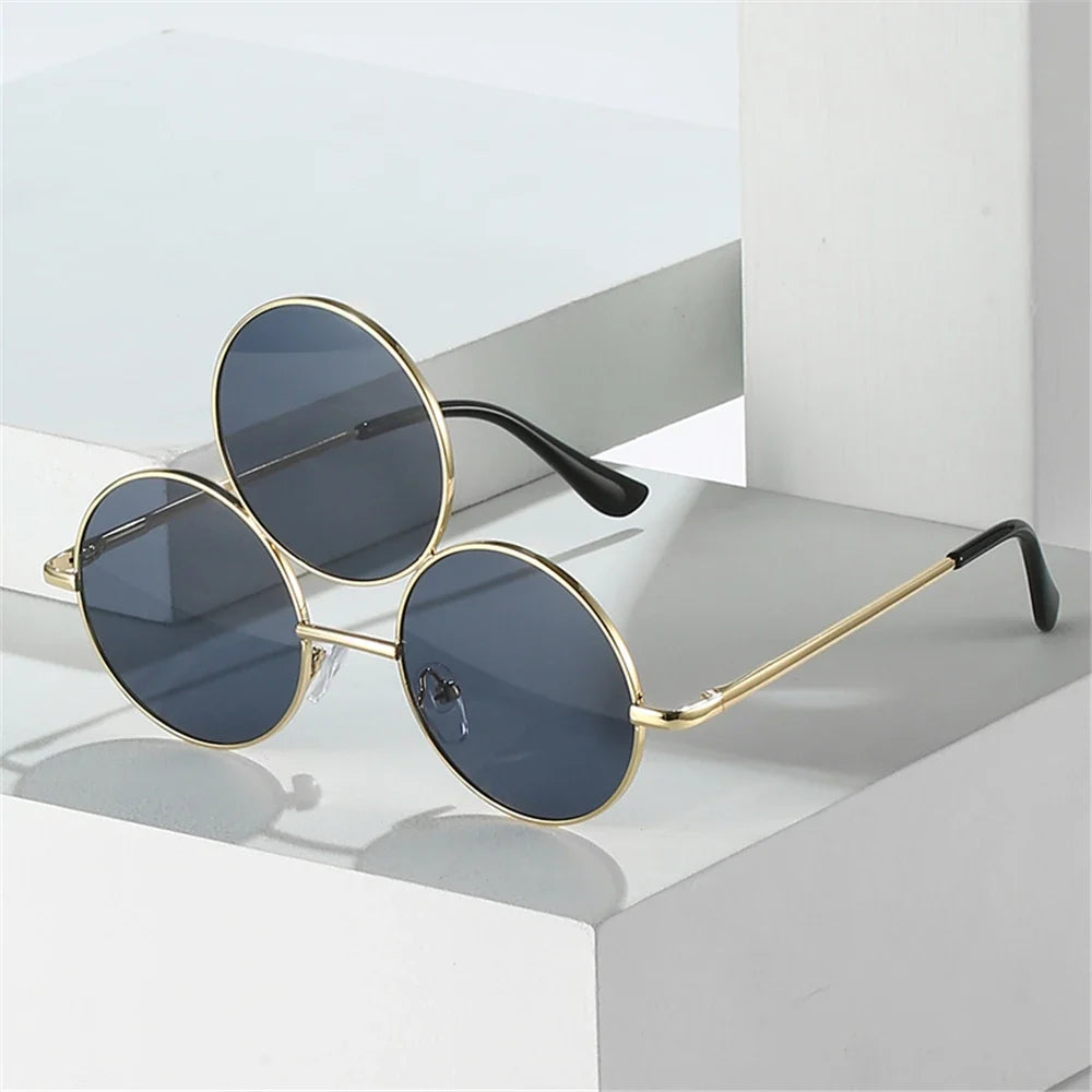 Novel Third Eye Round Metal Frame Sunglasses Chinese Style Erlang God Three Eyes Glasses Funny Party Halloween Cosplay Glasses
