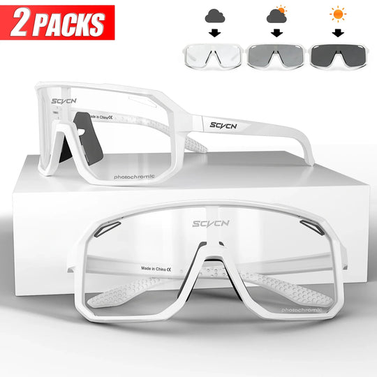 2 Packs Photochromic Riding Cycling Sunglasses Mtb Cycling Glasses Goggles Bicycle Mountain Bike Men&