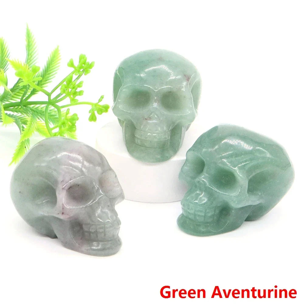 2" Skull Head Statue Natural Gemstone Healing Crystal Stone Carving Reiki Witchcraft Figurine Crafts Home Decor Halloween Gifts