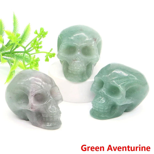 2" Skull Head Statue Natural Gemstone Healing Crystal Stone Carving Reiki Witchcraft Figurine Crafts Home Decor Halloween Gifts