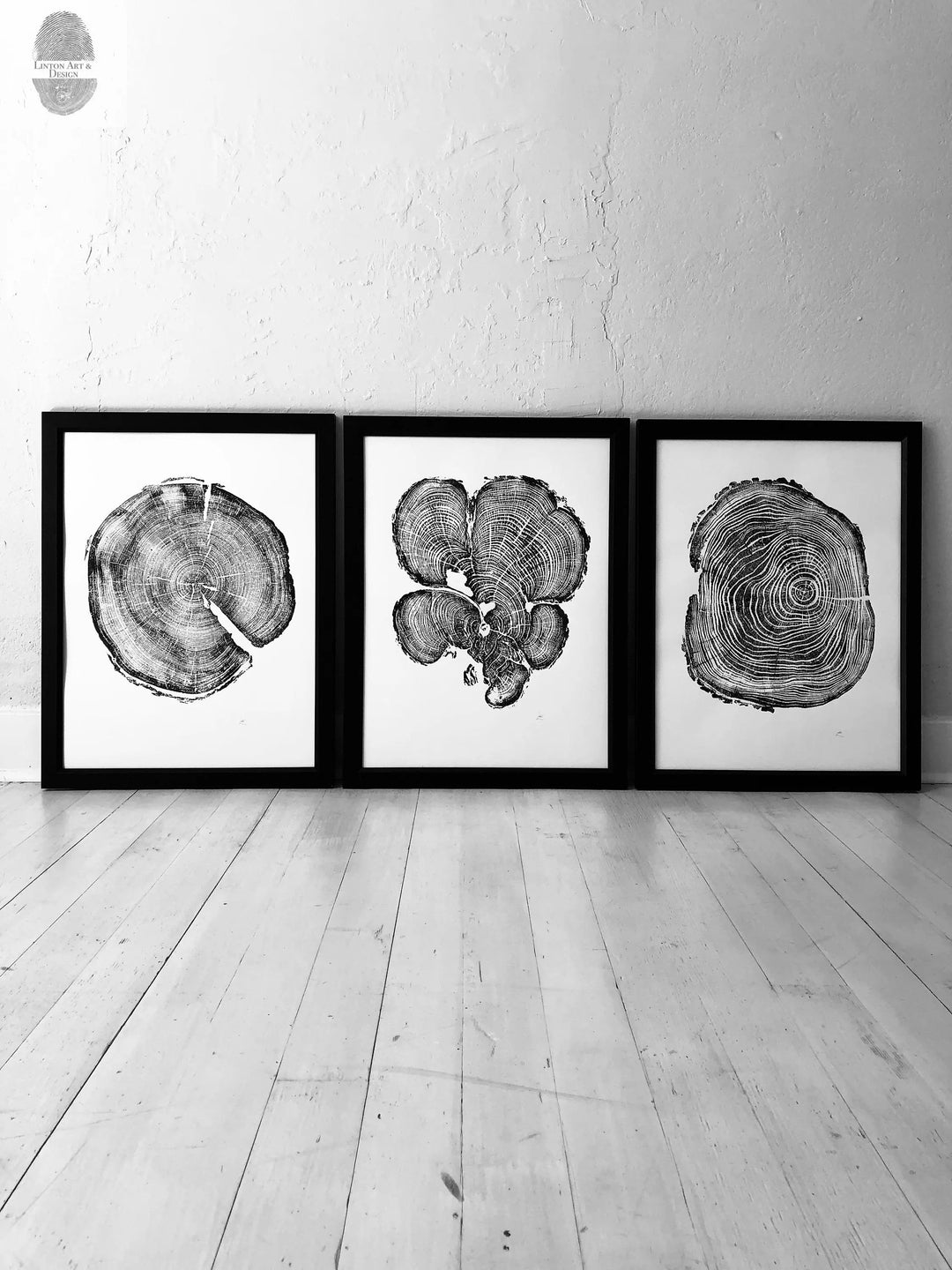 Three Panel Wall Art, Tree Blocks, Woodcut print, Tree hugger gift, Signed Original 18x24 inches