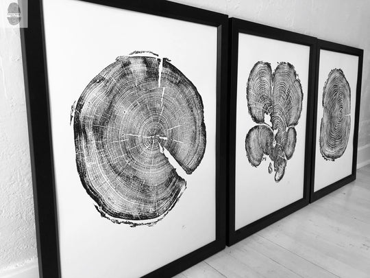 Three Panel Wall Art, Tree Blocks, Woodcut print, Tree hugger gift, Signed Original 18x24 inches