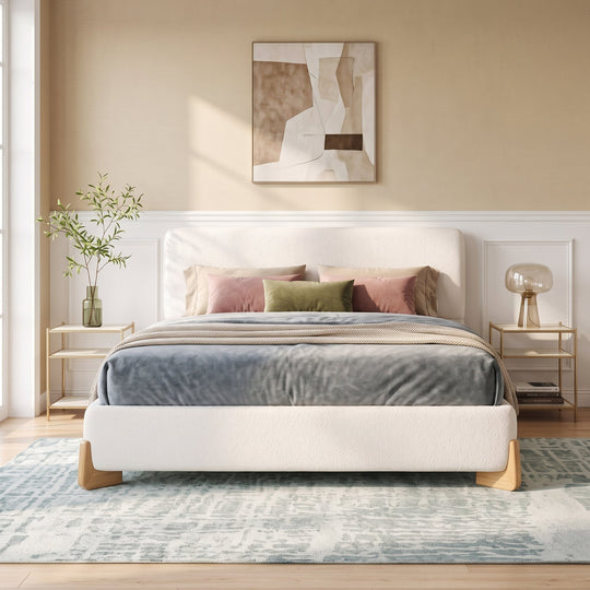 Elegant Boucle Upholstered Bed in Queen Size