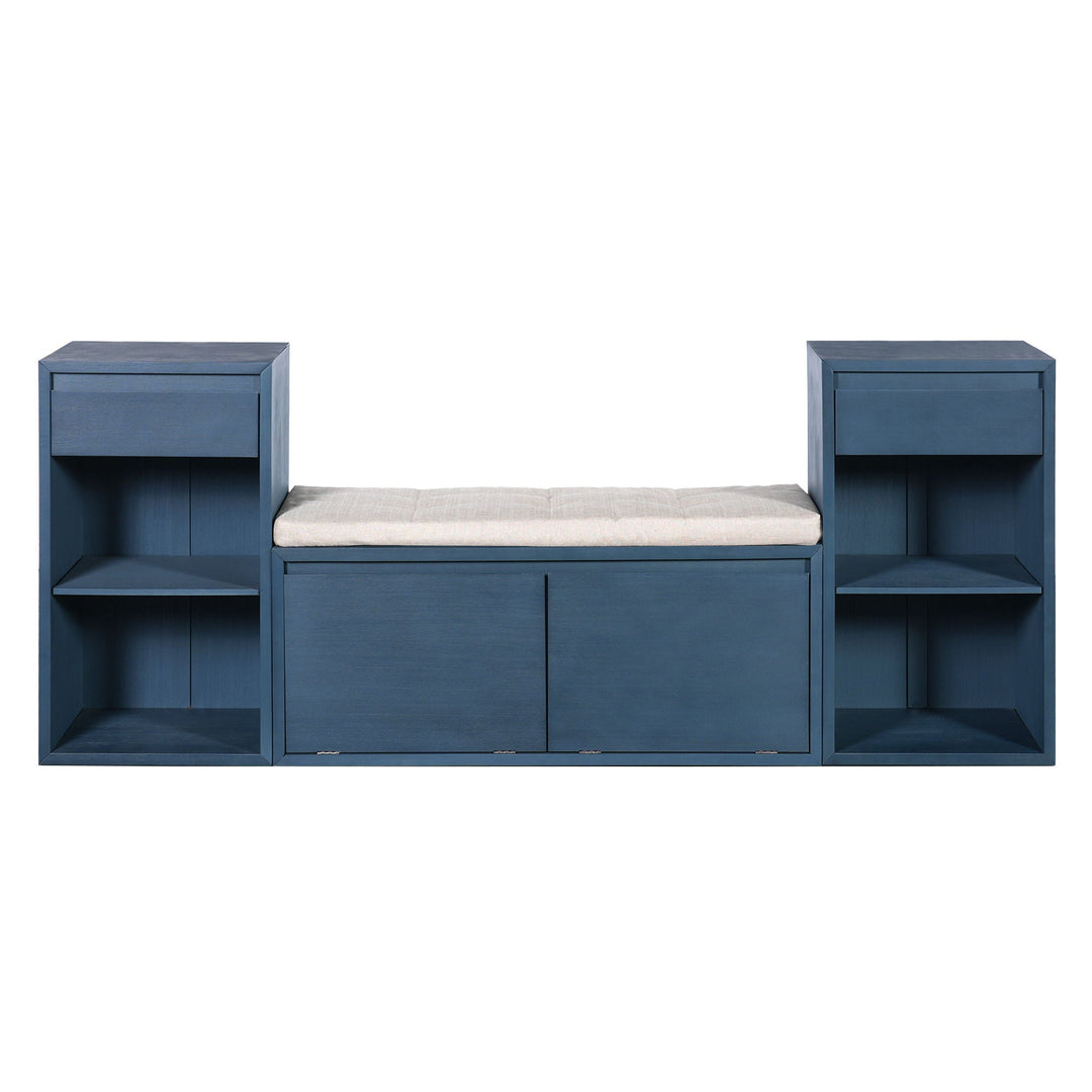 Entryway Storage Bench With Cushion, Drawers &amp; Open Shelves