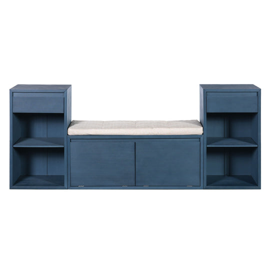 Entryway Storage Bench With Cushion, Drawers &amp; Open Shelves