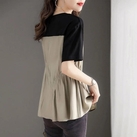 Casual Relaxed-fit Crew-neck Top With A Designer-inspired Patchwork Design
