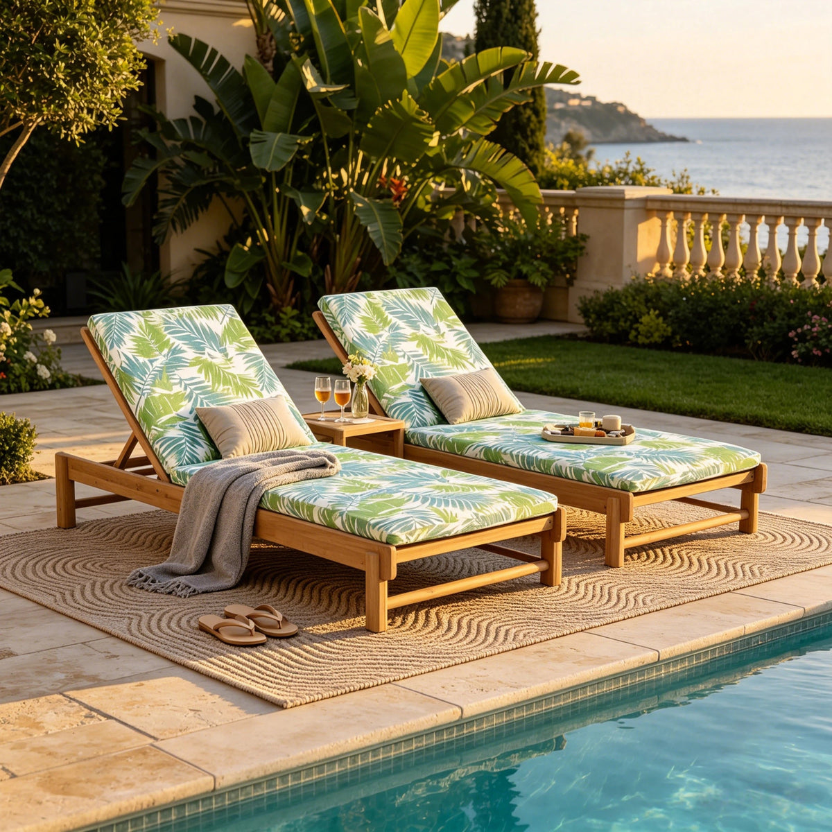 Lounge in Style with Our Light Teak Acacia Wood Chaise Lounge Set