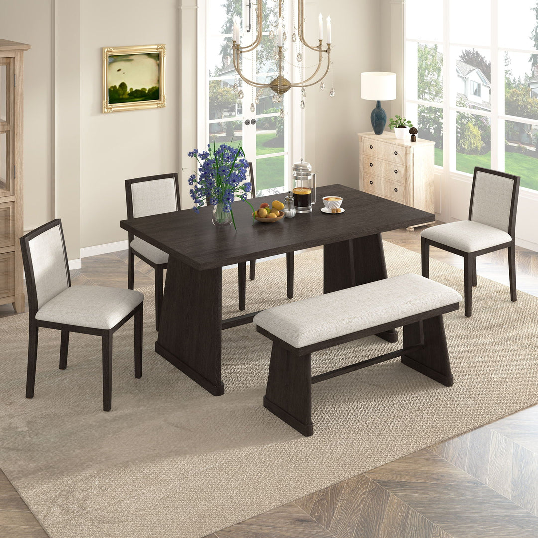 Dining Set With Rectangular Table, 4 Upholstered Chairs &amp; 1 Padded Bench