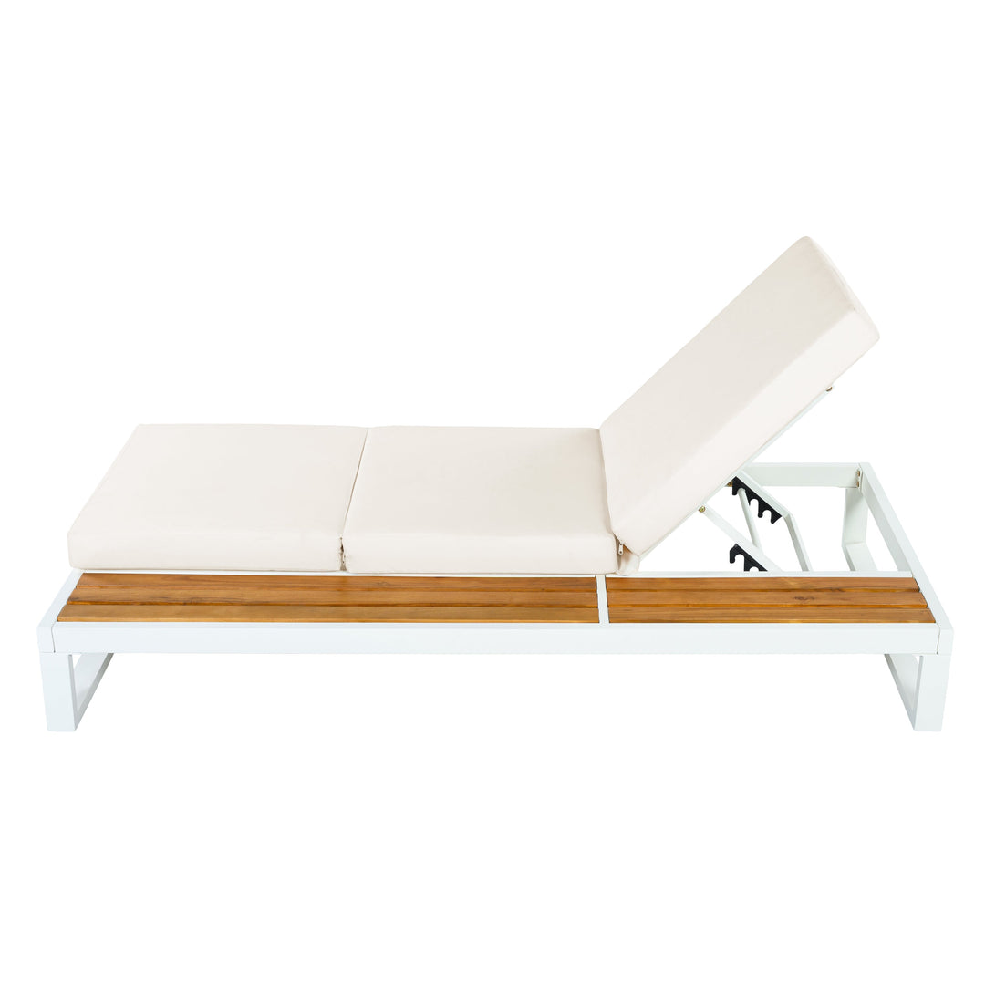 White Iron &amp; Teak Finish Chaise Lounge Set