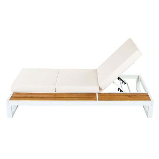 White Iron &amp; Teak Finish Chaise Lounge Set
