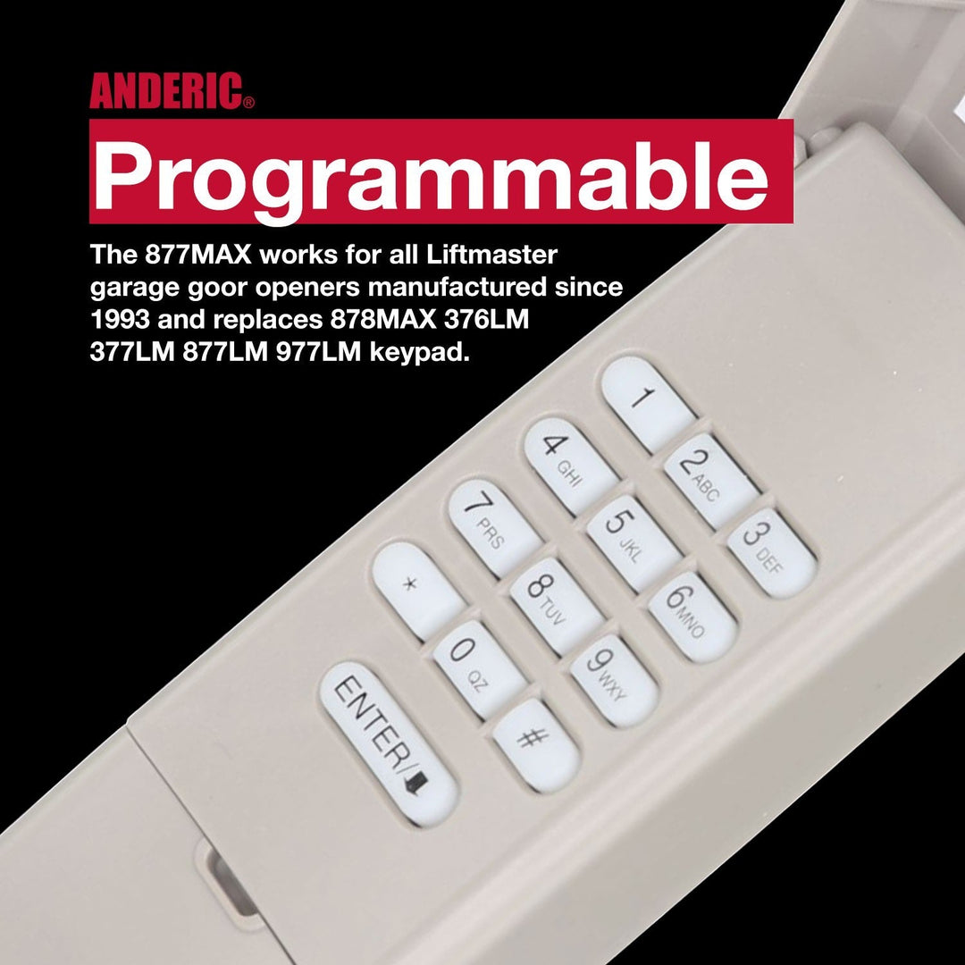 Anderic Substitute for LiftMaster 377LM / 377LMC Wireless keyless entry 315MHz Garage Door Opener Remote Control [877MAX]
