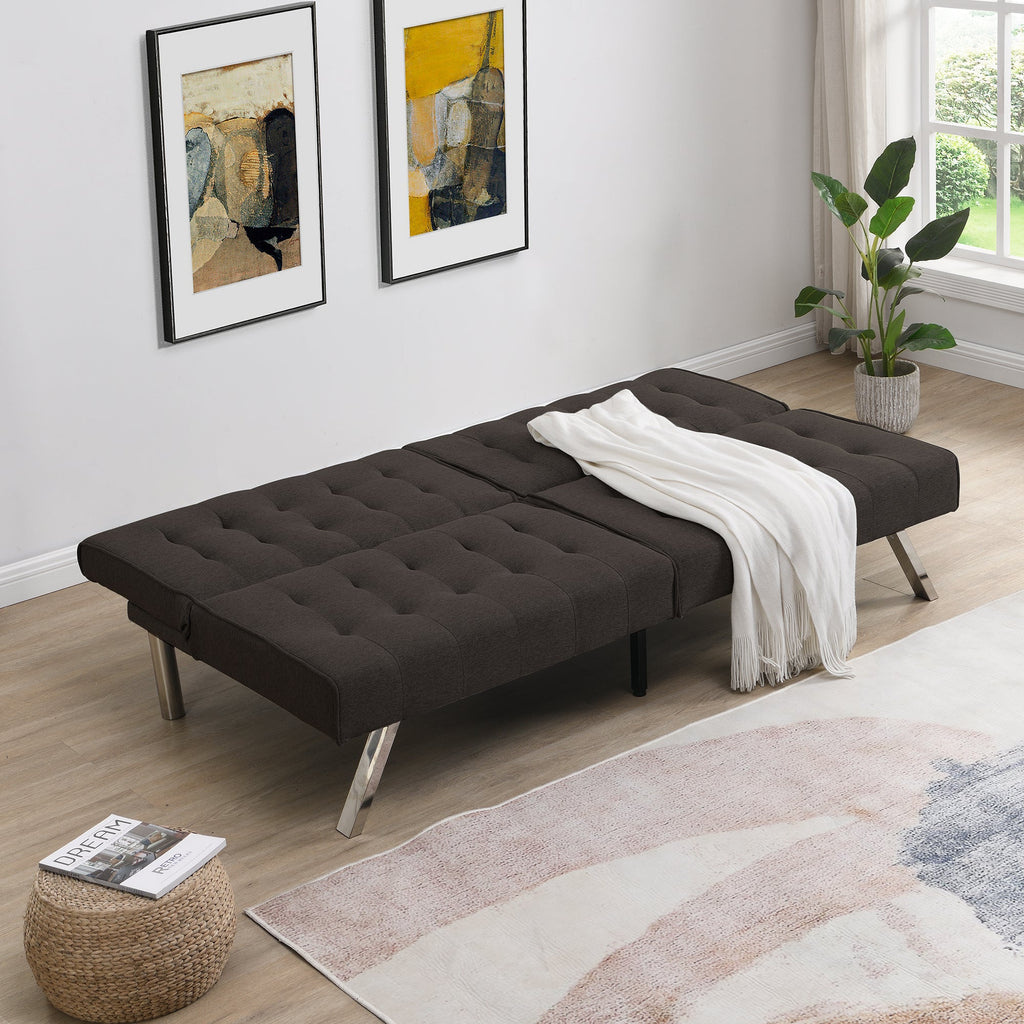 Wood Frame Stainless Leg Futon Sofa Bed