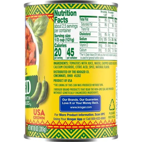 Tomatoes - Kroger Original Diced Tomatoes with Green Chilies, 10 oz