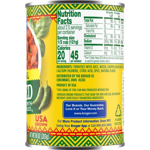 Kroger Orginal Diced Tomatoes with Green Chilies 10 oz