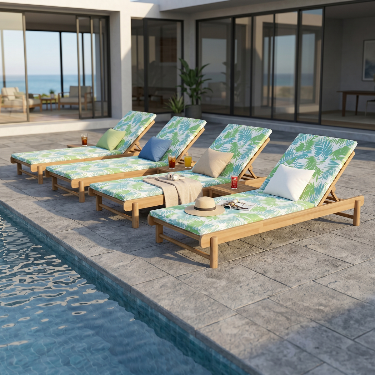 Lounge in Style with Our Light Teak Acacia Wood Chaise Lounge Set