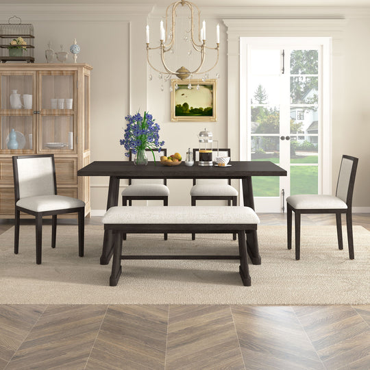 Dining Set With Rectangular Table, 4 Upholstered Chairs &amp; 1 Padded Bench