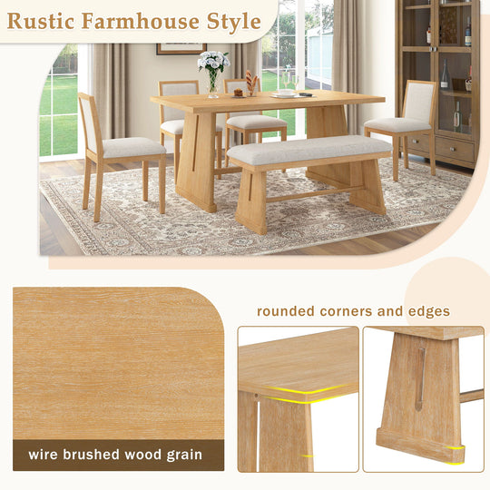 Dining Set With Rectangular Table, 4 Upholstered Chairs &amp; 1 Padded Bench